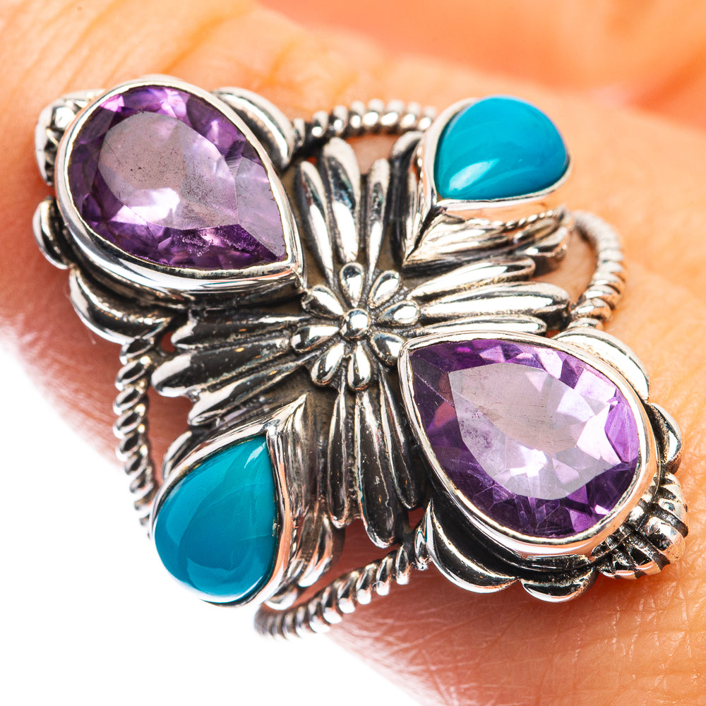 Large Faceted Amethyst, Sleeping Beauty Turquoise Ring Size 9 (925 Sterling Silver) RING143483