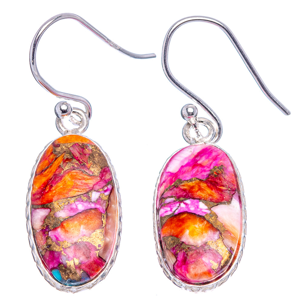 Pink Dahlia Mohave Turquoise Earrings 1 3/8" (.925 Sterling Silver)