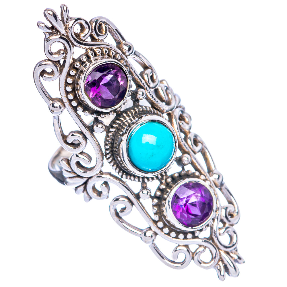 Large Sleeping Beauty Turquoise, Amethyst Ring Size 7.5 (925 Sterling Silver) R144525