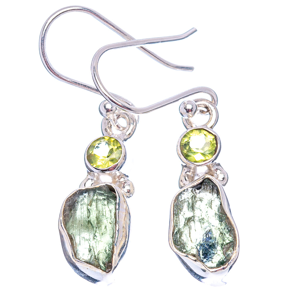 Rare Moldavite Earrings 1 3/8" (.925 Sterling Silver)