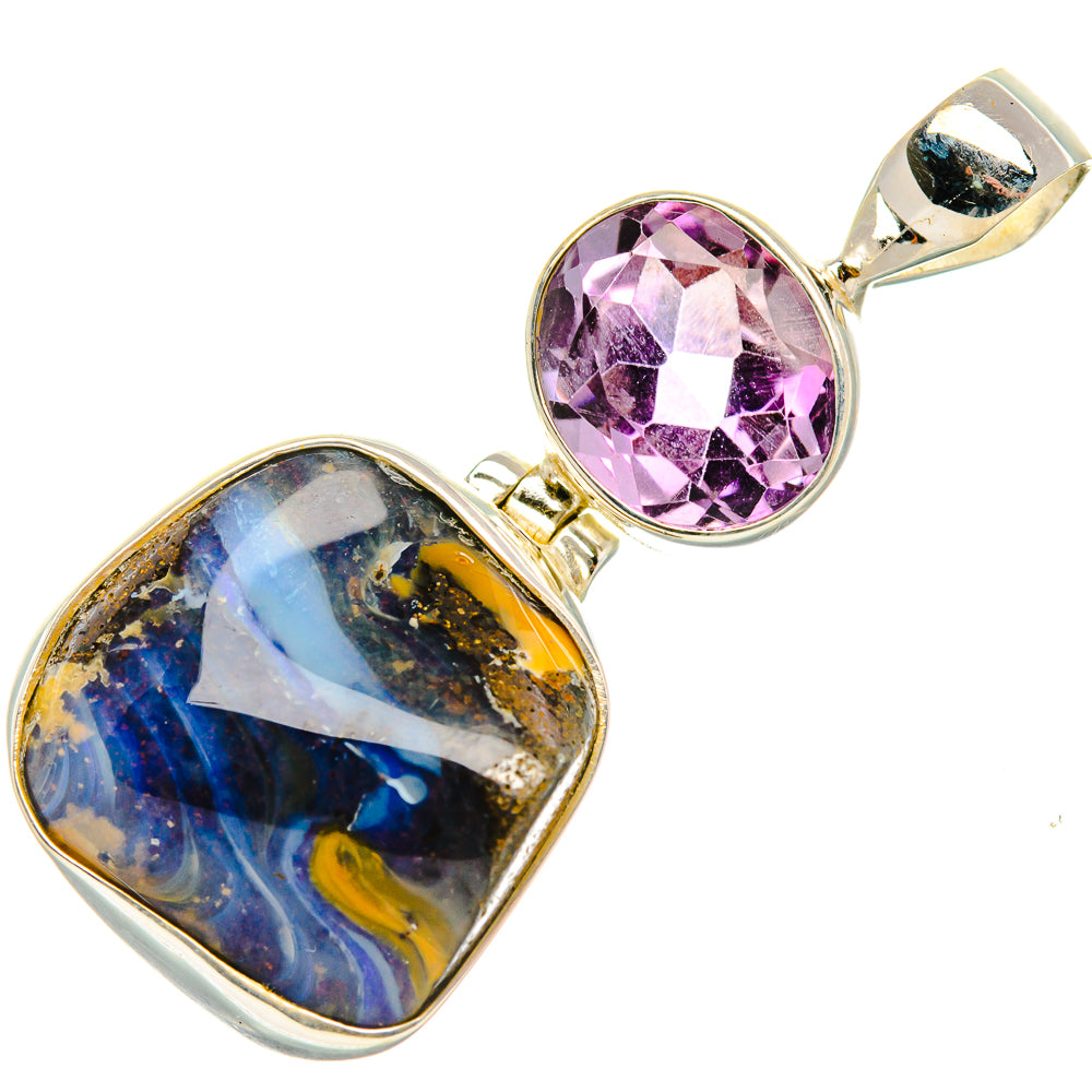 Boulder Opal, Amethyst Pendant 1 3/4" (925 Sterling Silver) PD37980