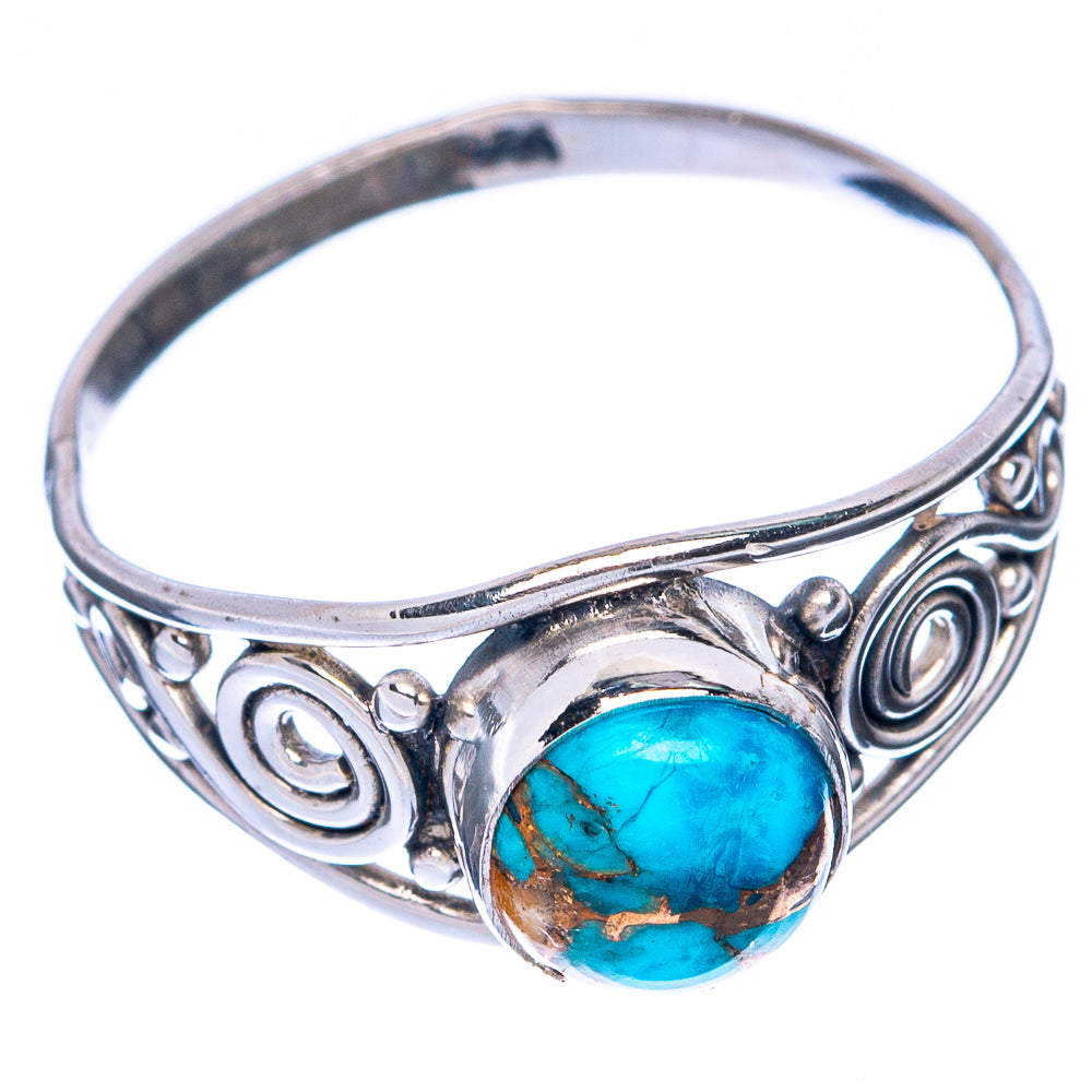 Blue Copper Composite Turquoise Dainty Ring Size 8.25 (925 Sterling Silver) R145044