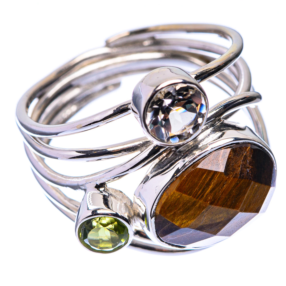 Premium Tiger Eye, White Quartz, Peridot Ring Size 7 (925 Sterling Silver) R141768