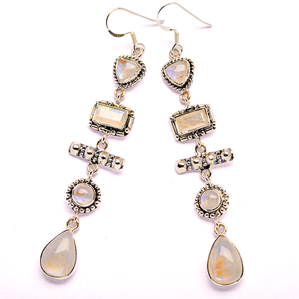 Signature Rainbow Moonstone, Tanzanite Earrings 3 1/2" (925 Sterling Silver) EARR431974