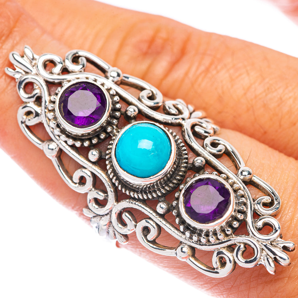 Large Sleeping Beauty Turquoise, Amethyst Ring Size 8.75 (925 Sterling Silver) R144804