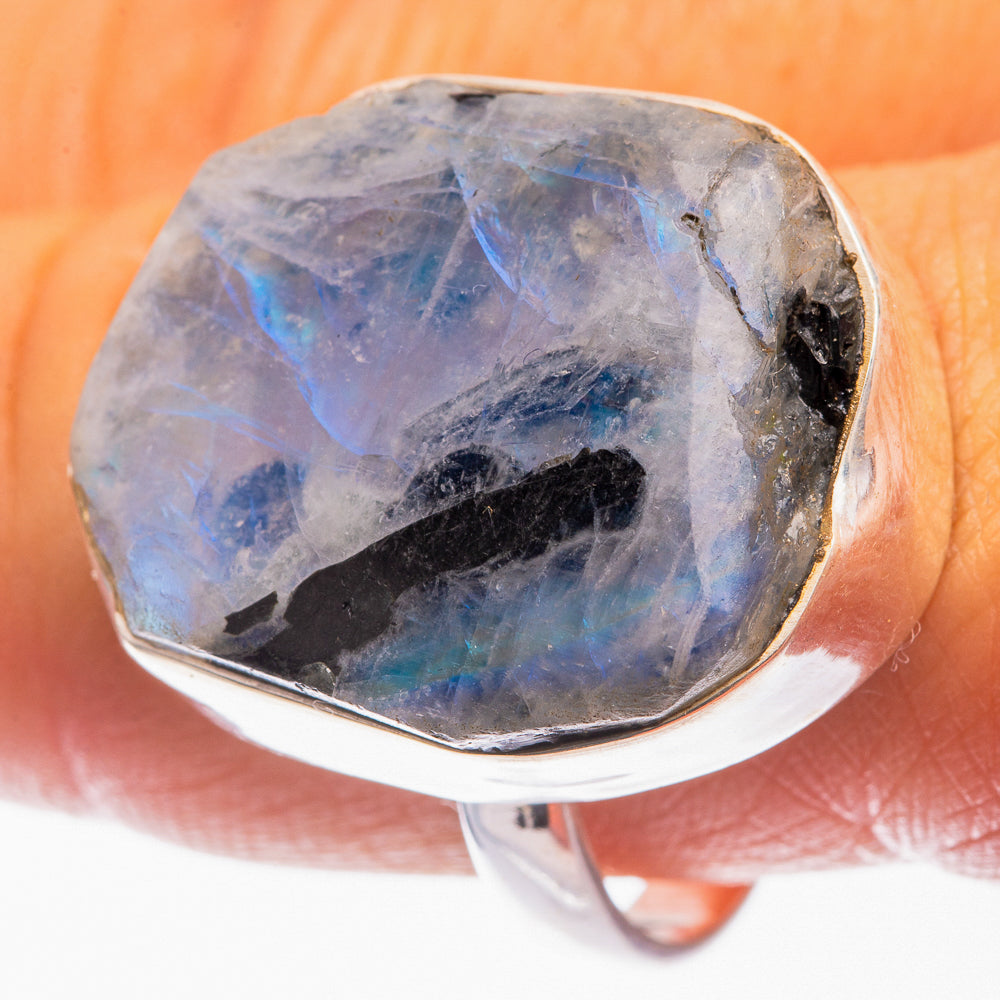 Large Raw Rainbow Moonstone Ring Size 10.25 (925 Sterling Silver) R142189