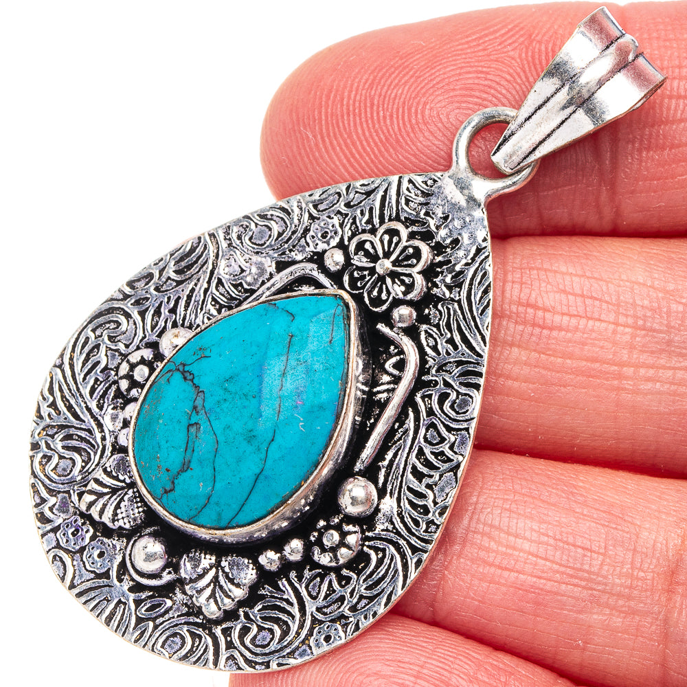 Turquoise Pendant 2 1/8" (German Silver)
