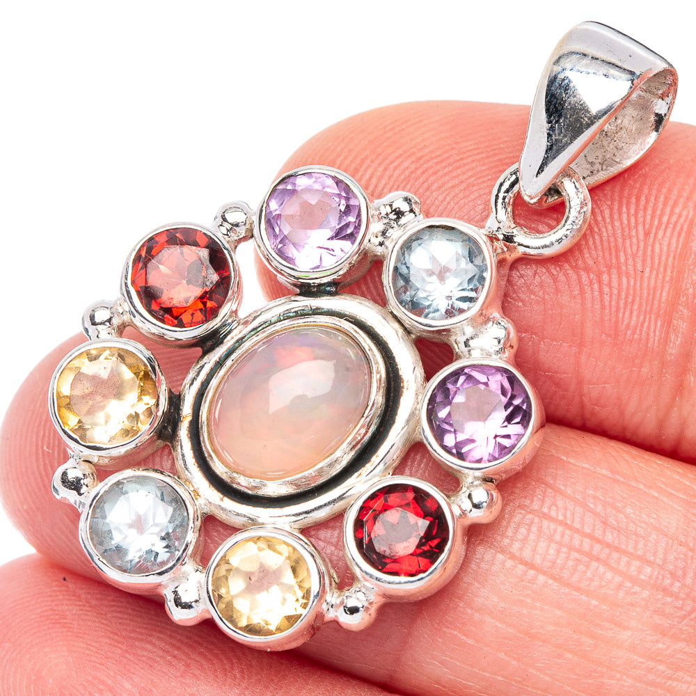 Rare Ethiopian Opal, Garnet, Amethyst, Blue Topaz, Citrine Pendant 1 1/2" (925 Sterling Silver) P40976