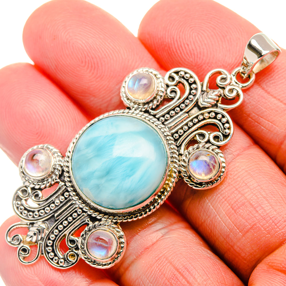 Signature Larimar, Rainbow Moonstone 925 Sterling Silver Pendant 2 3/8" (925 Sterling Silver) PD37805