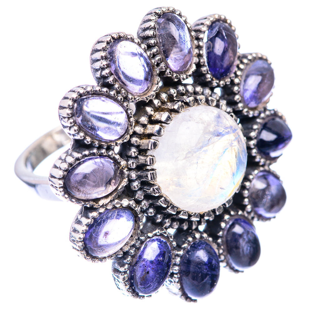 Large Rainbow Moonstone, Amethyst Ring Size 6.75 (925 Sterling Silver) R140977