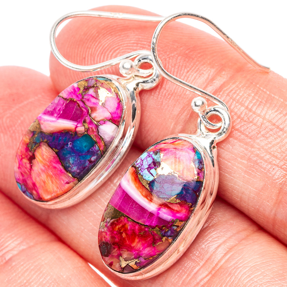 Pink Kingman Dahlia Turquoise Earrings 1 3/8" (925 Sterling Silver) E2407