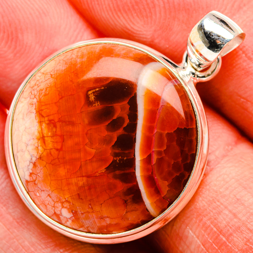 Fire Crab Agate 925 Sterling Silver Pendant 1 1/2" (925 Sterling Silver) PD38369