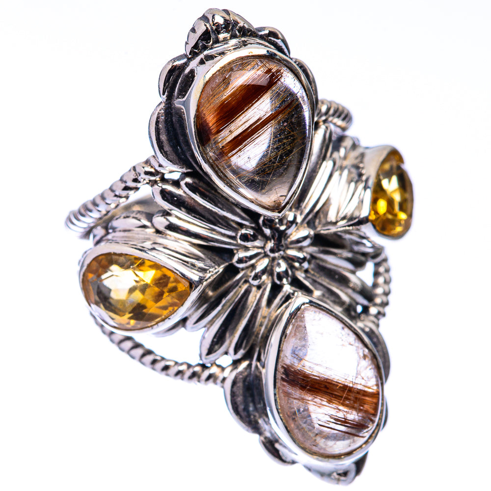Large Rutilated Quartz, Citrine Ring Size 5.75 (925 Sterling Silver) R141247