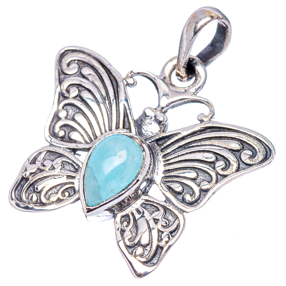 Aquamarine Butterfly Pendant 1 1/8" (.925 Sterling Silver)