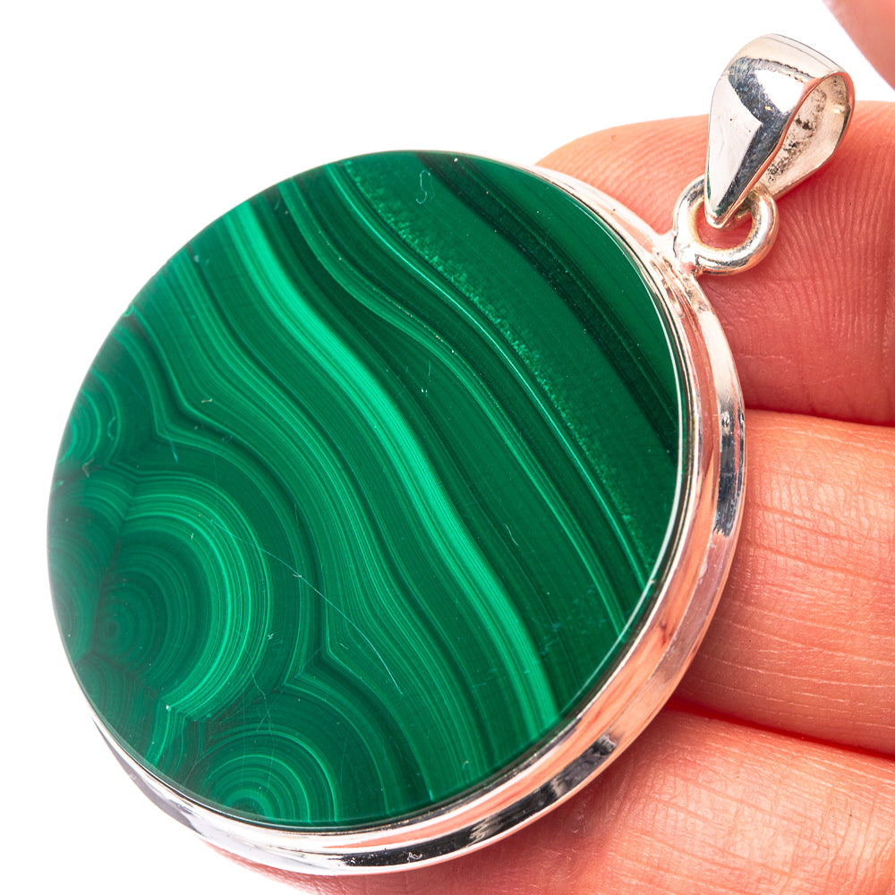 Malachite Coin 925 Sterling Silver Pendant 1 7/8" (925 Sterling Silver) PD38666