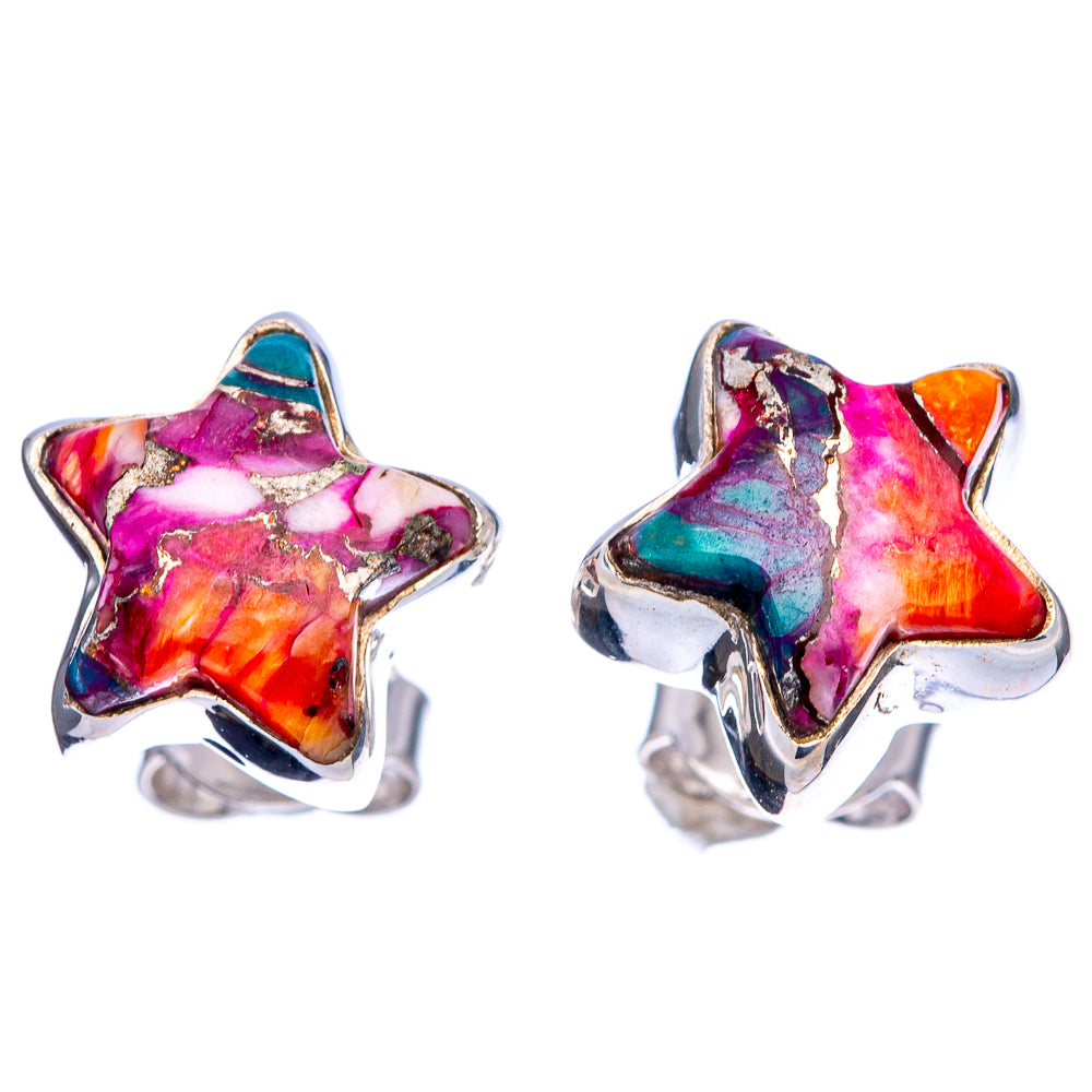 Pink Dahlia Mohave Turquoise Star Earrings 3/8" (.925 Sterling Silver)