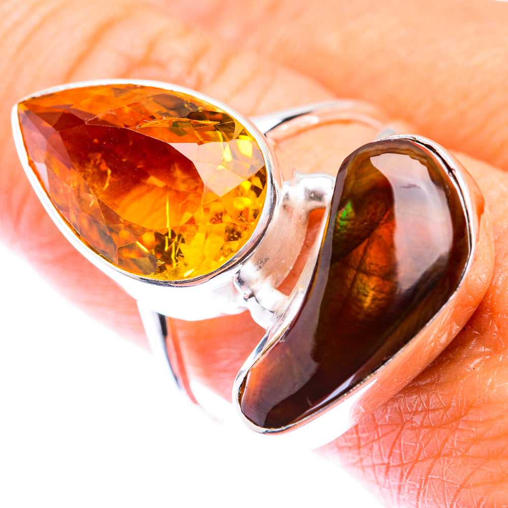 Large Mexican Fire Agate, Citrine Ring Size 9 (925 Sterling Silver) RING140219