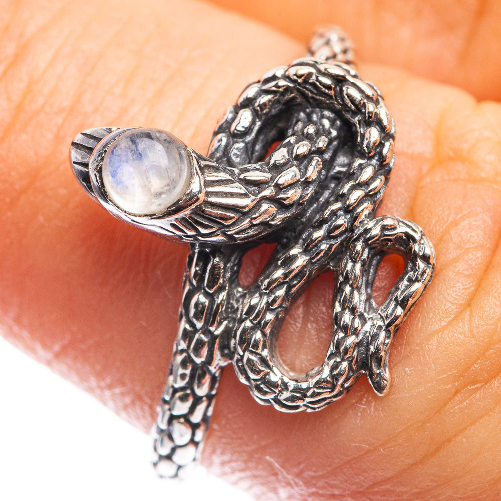 Rainbow Moonstone Snake Dainty Ring Size 6 (925 Sterling Silver) R142567