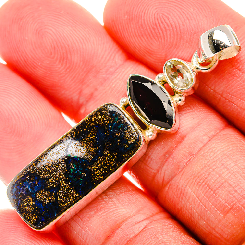 Boulder Opal, Garnet, Citrine Pendant 2" (925 Sterling Silver) PD38042