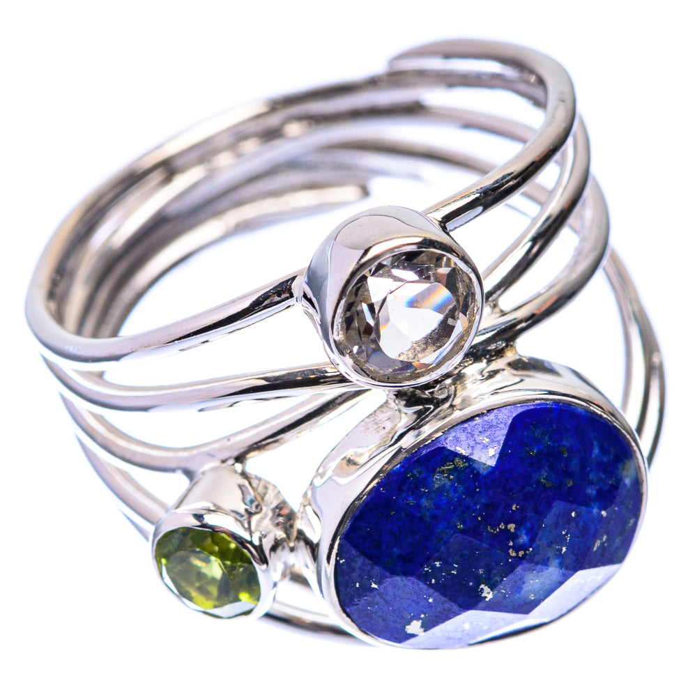 Premium Lapis Lazuli, White Quartz, Peridot Ring Size 7.75 (925 Sterling Silver) R141875