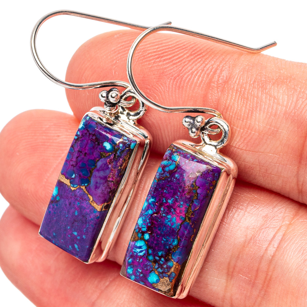 Purple Copper Turquoise Earrings 1 3/8" (.925 Sterling Silver)