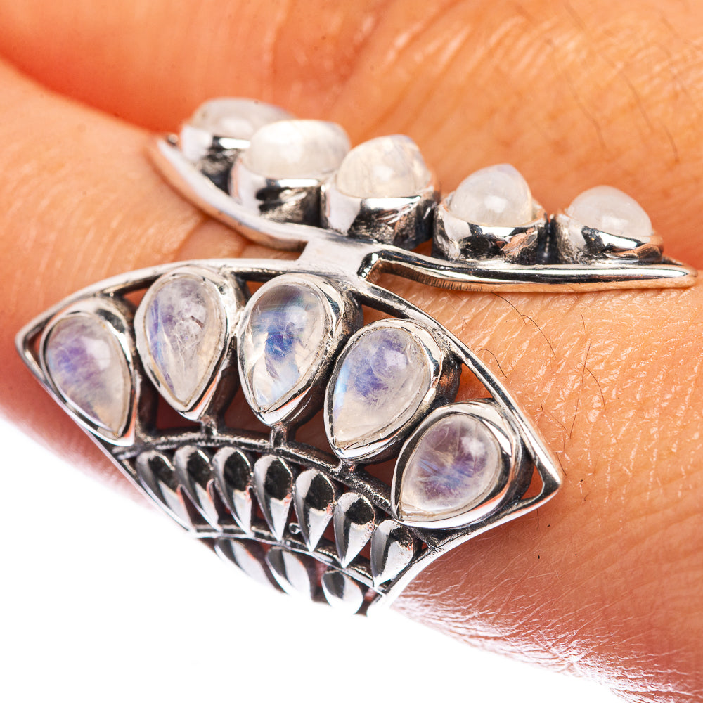 Large Rainbow Moonstone 925 Sterling Silver Ring Size 8