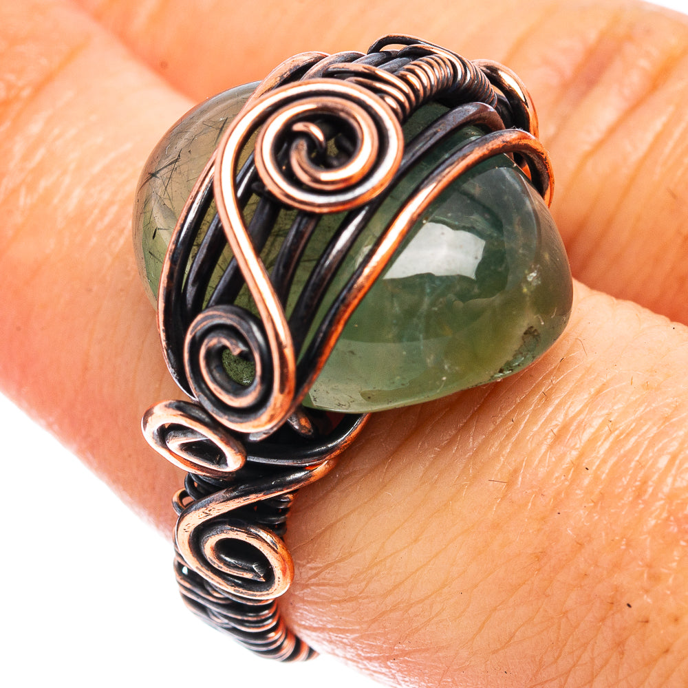 Prehnite Wire Wrap Ring Size 7.25 (Oxidized Copper)