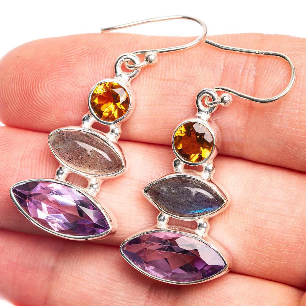 Amethyst, Labradorite, Citrine Earrings 1 5/8" (925 Sterling Silver) E432665