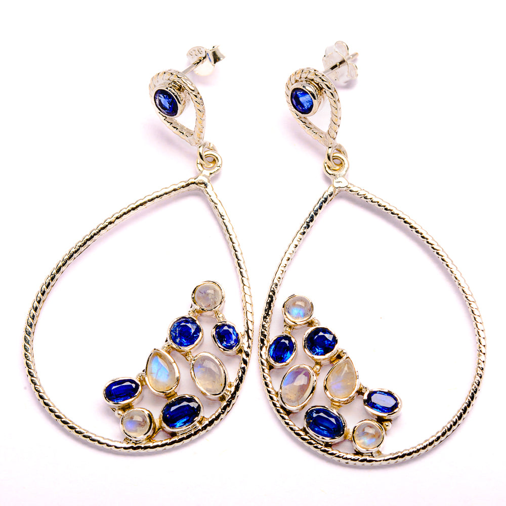 Signature Rainbow Moonstone, Kyanite Earrings 2 3/8" (925 Sterling Silver) EARR431973
