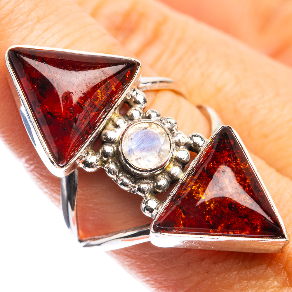 Large Baltic Amber, Rainbow Moonstone Ring Size 8.5 (925 Sterling Silver) RING143484