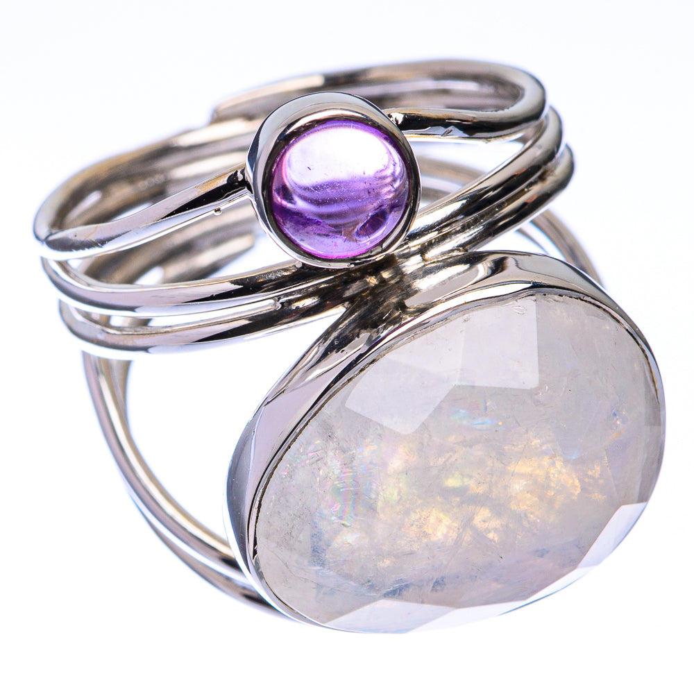 Premium Rainbow Moonstone, Amethyst Ring Size 6 (925 Sterling Silver) R141827