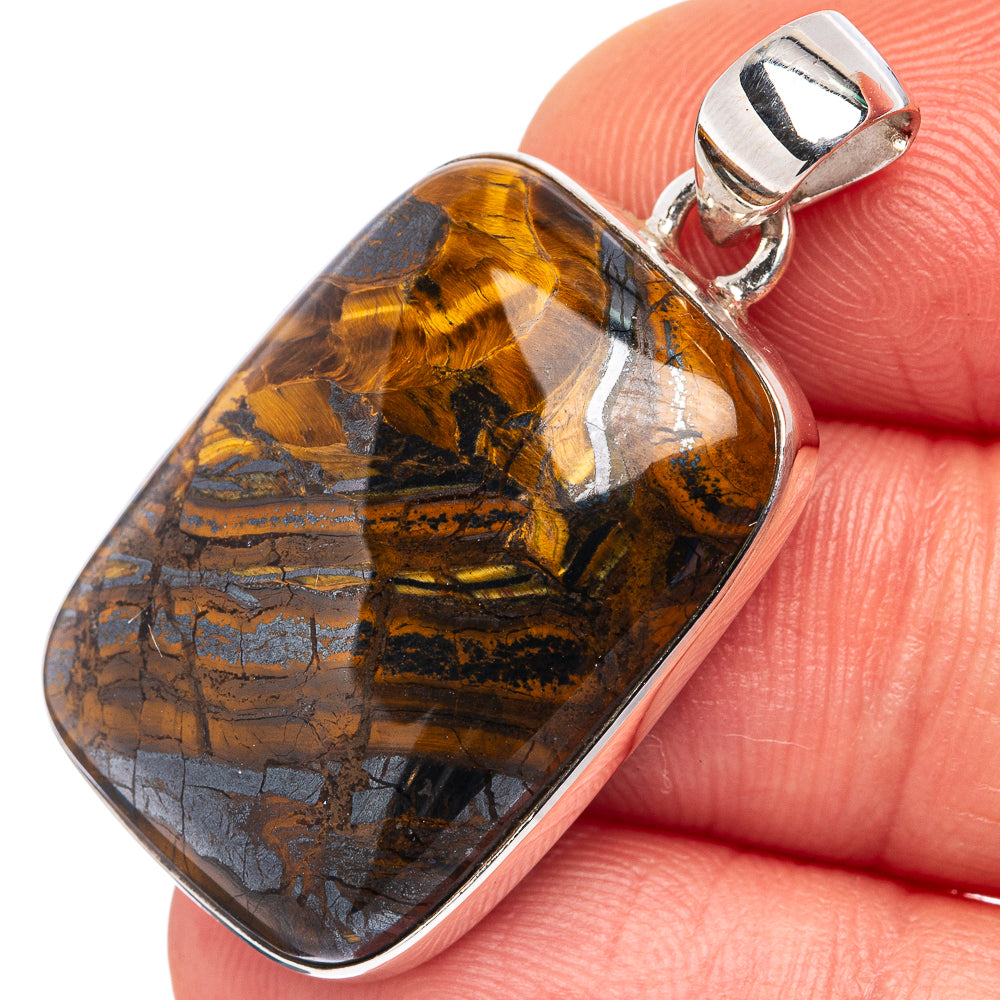 Tiger Iron Pendant 1 3/8" (.925 Sterling Silver)