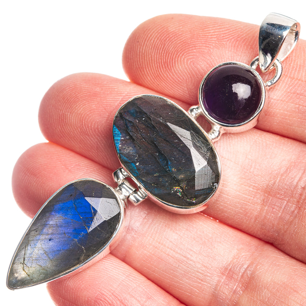 Labradorite, Amethyst 925 Sterling Silver Pendant 2 3/8"