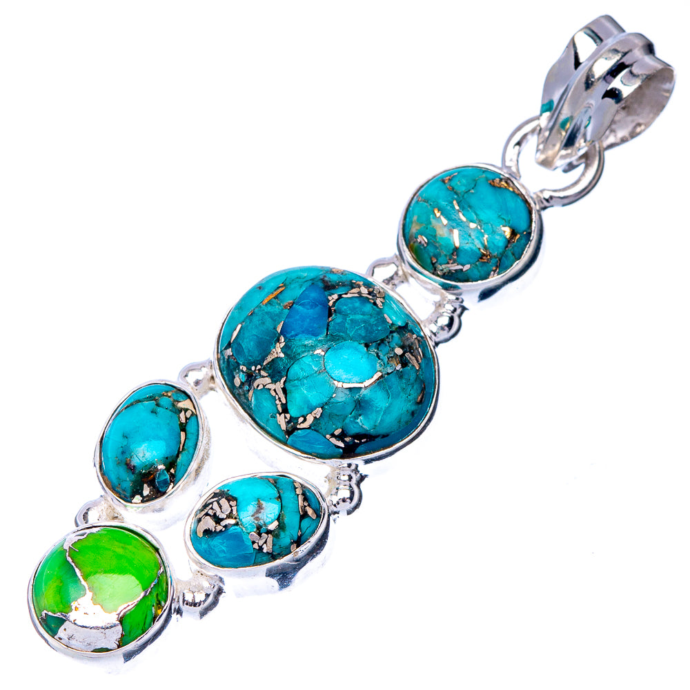 Blue Copper Composite Turquoise, Green Copper Composite Turquoise Pendant 1 3/4" (925 Sterling Silver) P41024