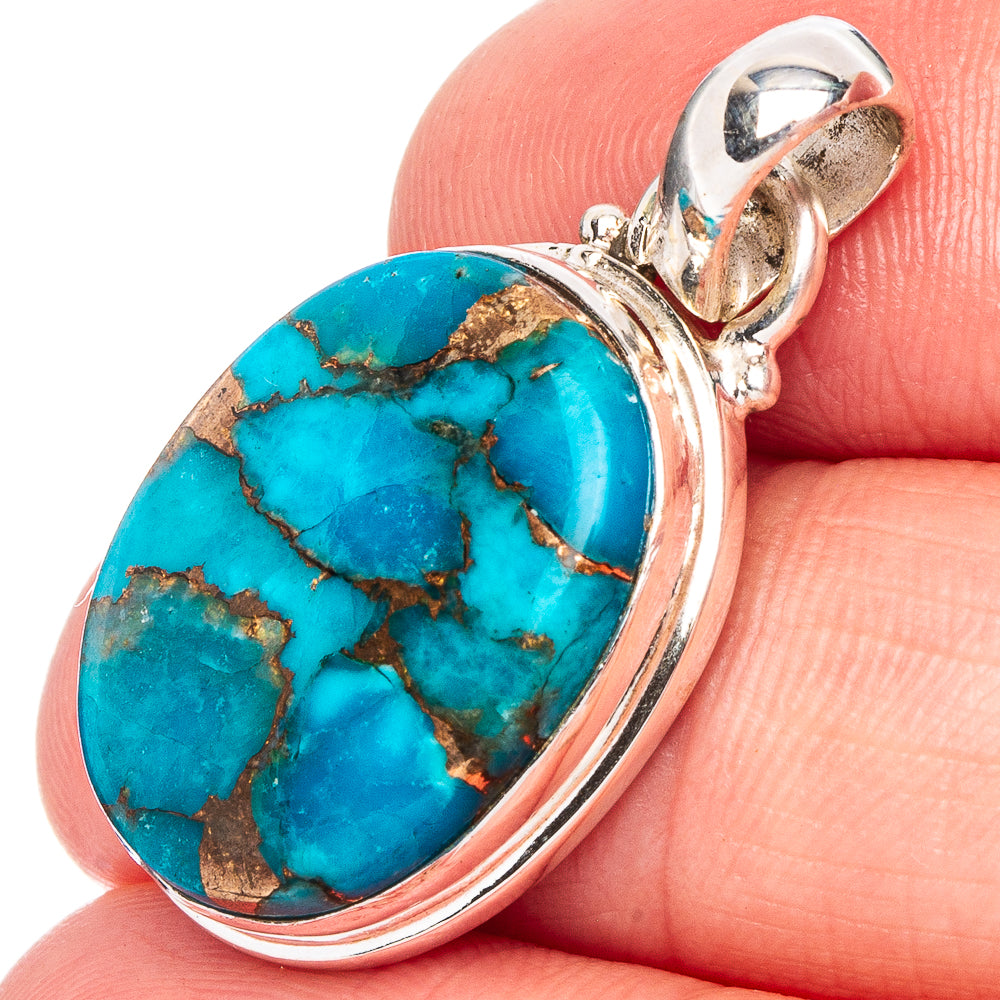 Ice Blue Dahlia Mohave Turquoise Pendant 1 1/4" (.925 Sterling Silver)