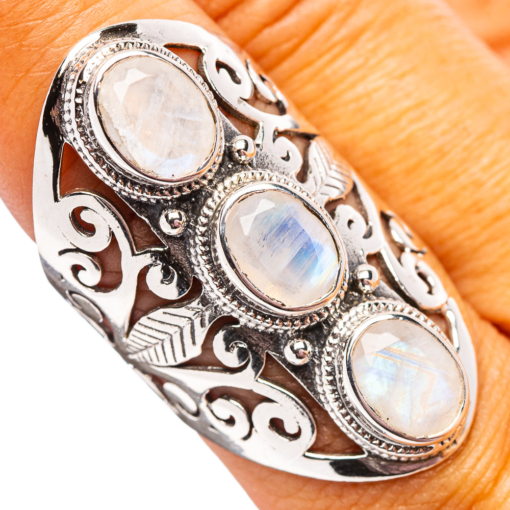 Huge Premium Rainbow Moonstone Ring Size 7.5 (.925 Sterling Silver)