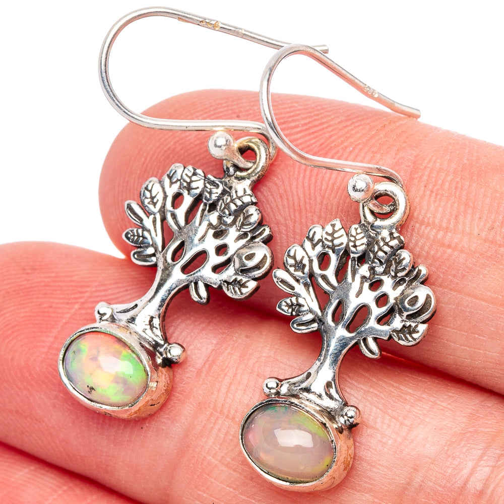 Rare Ethiopian Opal Tree Earrings 1 3/8" (925 Sterling Silver) E1391