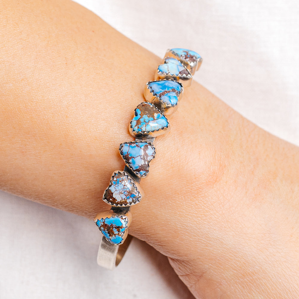 Golden Hills Turquoise Heart Cuff Bracelet Adjustable (.925 Sterling Silver)