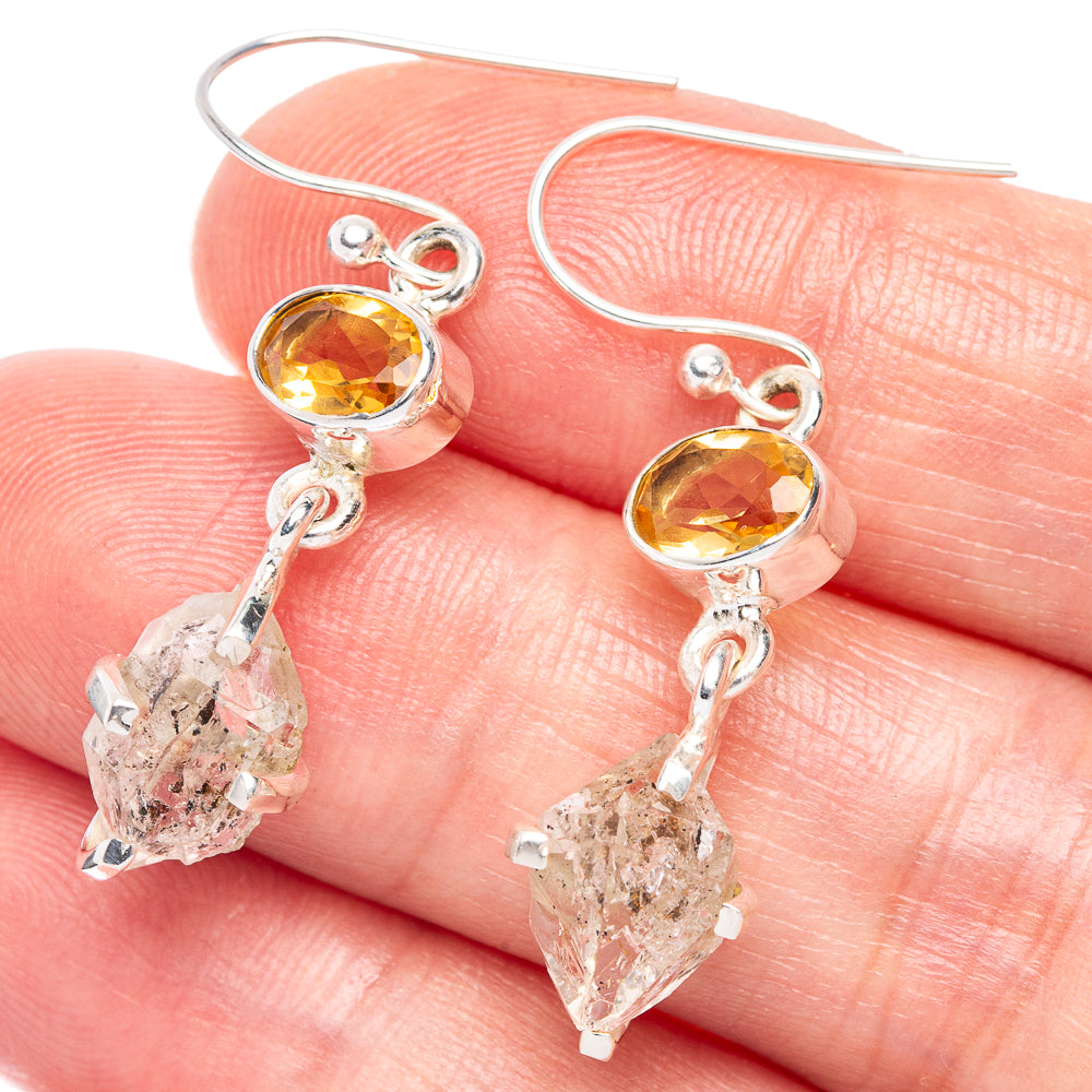 Herkimer Diamond, Citrine Earrings 1 1/2" (925 Sterling Silver) E433353