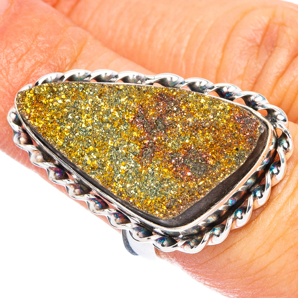 Spectro Pyrite Druzy 925 Sterling Silver Ring Size 6 (925 Sterling Silver) R6394