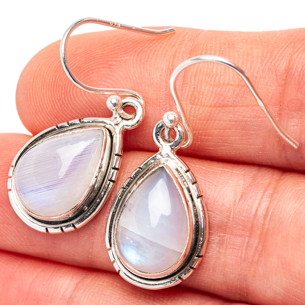 Rainbow Moonstone Earrings 1 1/4" (.925 Sterling Silver)