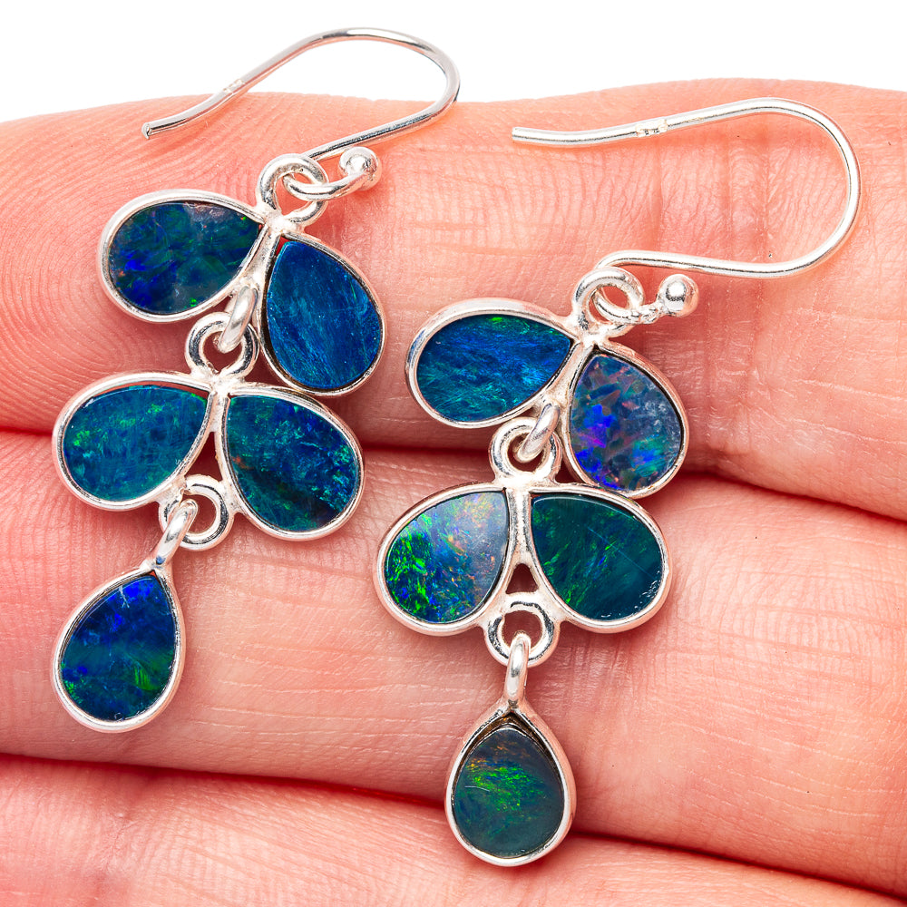 Rare Doublet Opal Earrings 1 5/8" (925 Sterling Silver) E1666