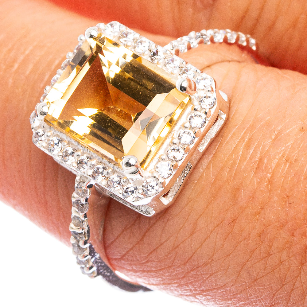 Faceted Citrine, Cubic Zirconia Ring Size 9 (.925 Sterling Silver)
