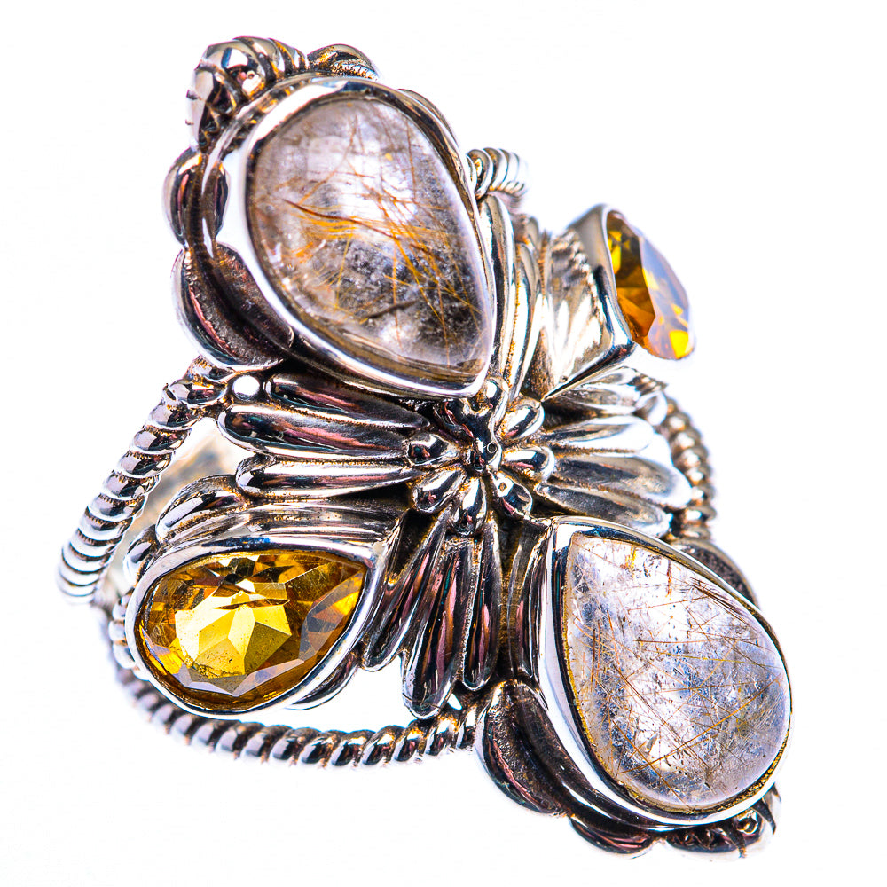 Large Rutilated Quartz, Citrine Ring Size 6.5 (925 Sterling Silver) RING140188