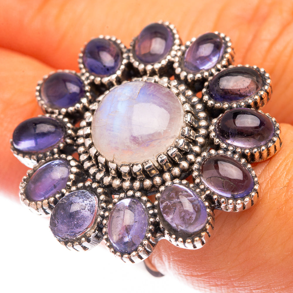 Large Rainbow Moonstone, Tanzanite Ring Size 6.25 (925 Sterling Silver) R140827