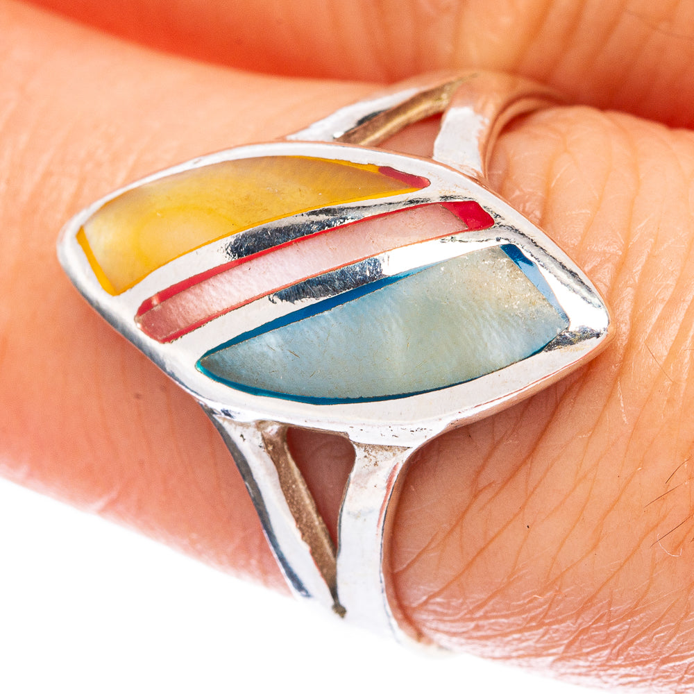 Mother Of Pearl Inlay Ring Size 8 (925 Sterling Silver) R2826