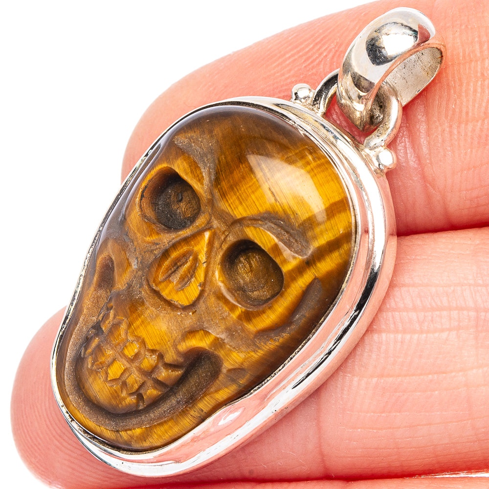 Tiger Eye Skull Pendant 1 3/8" (.925 Sterling Silver)