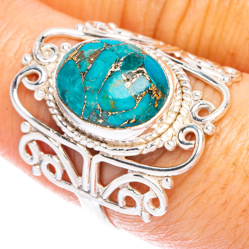 Blue Copper Composite Turquoise Ring Size 7.75 (925 Sterling Silver) R146858