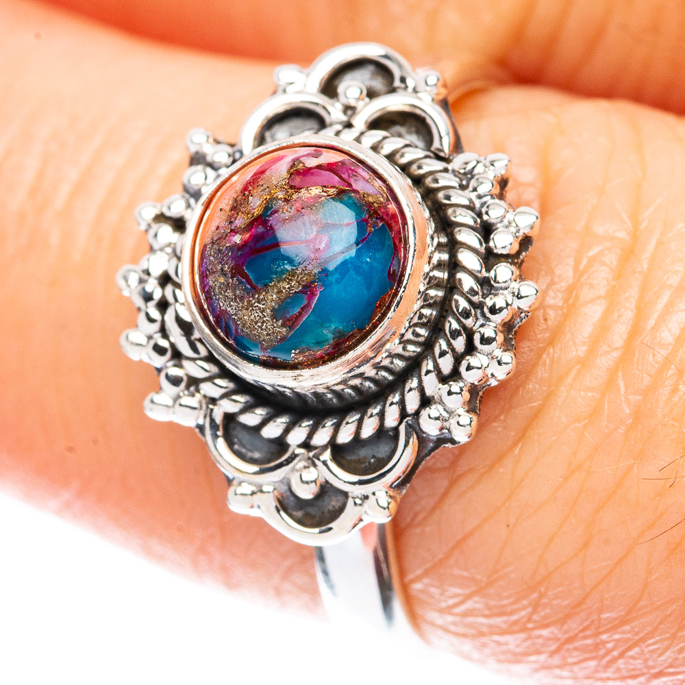 Value Kingman Pink Dahlia Turquoise Ring Size 7.25 (925 Sterling Silver) R3083