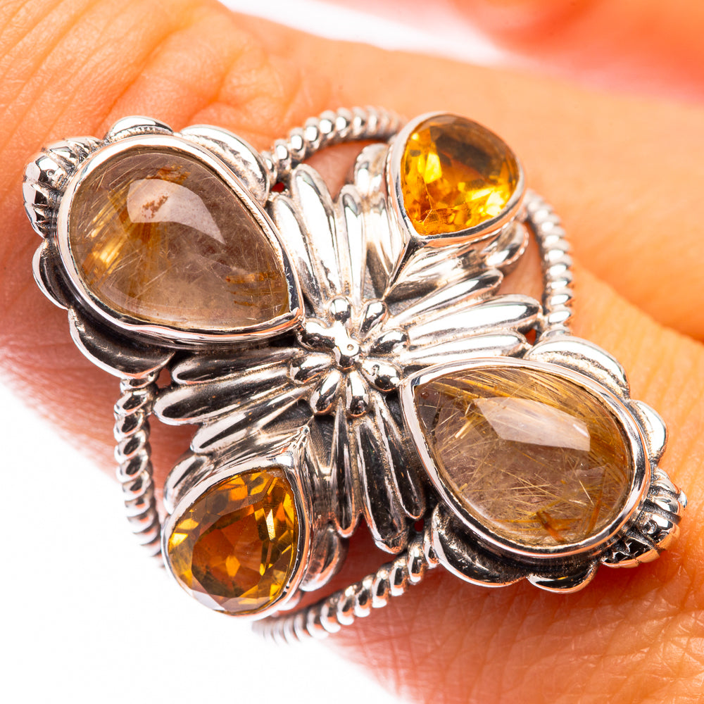 Large Rutilated Quartz, Citrine Ring Size 9 (925 Sterling Silver) R141429